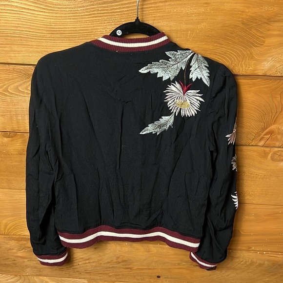 ELEVENSES Embroidered Solstice Floral Bomber Jacket size XS Anthropologie Black - Picture 8 of 13